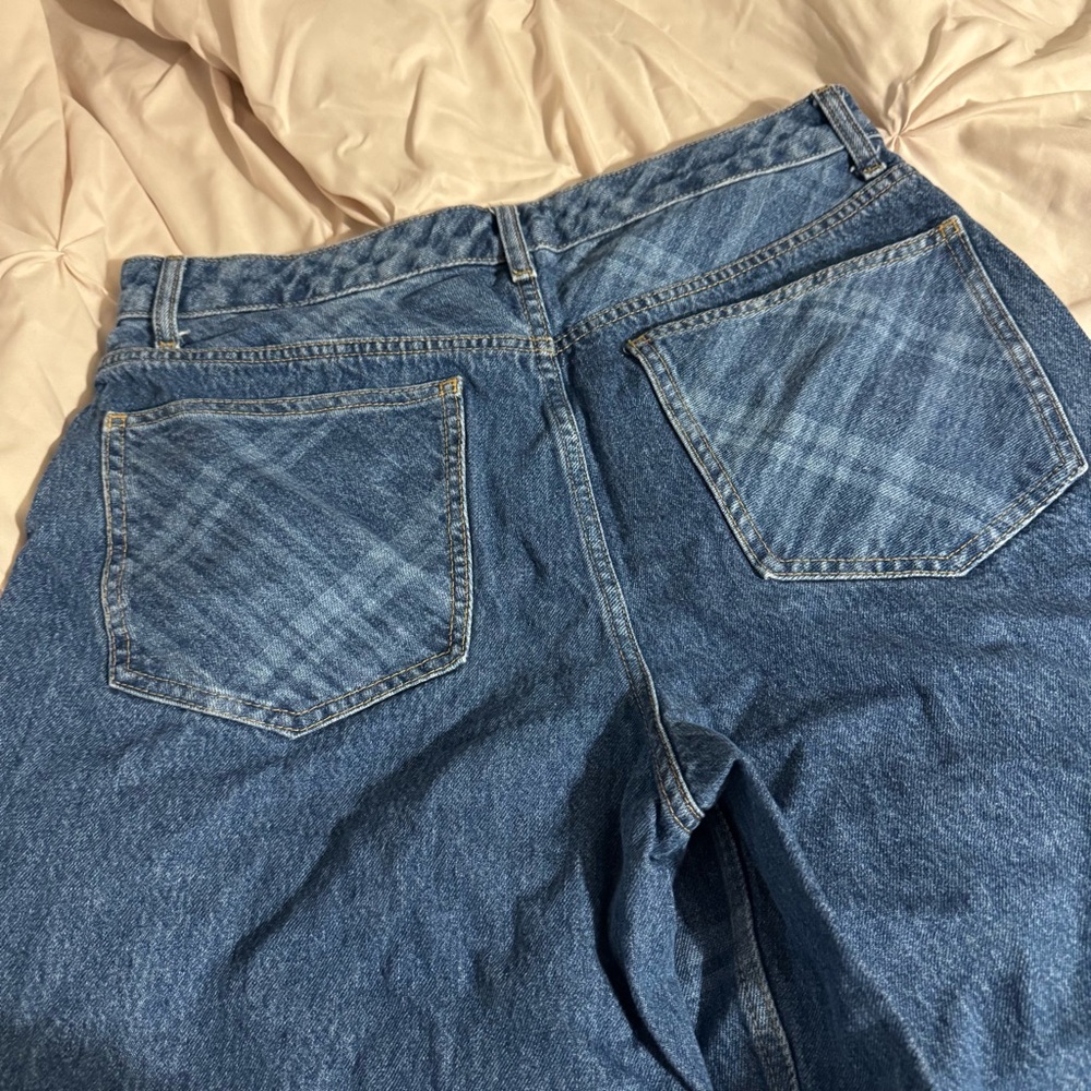 ASOS Blue Plaid Flare & Wide Leg Jeans - Picture 7 of 7